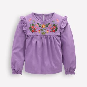 Embroidered Jersey Yoke Top-Aster Purple Embroidery