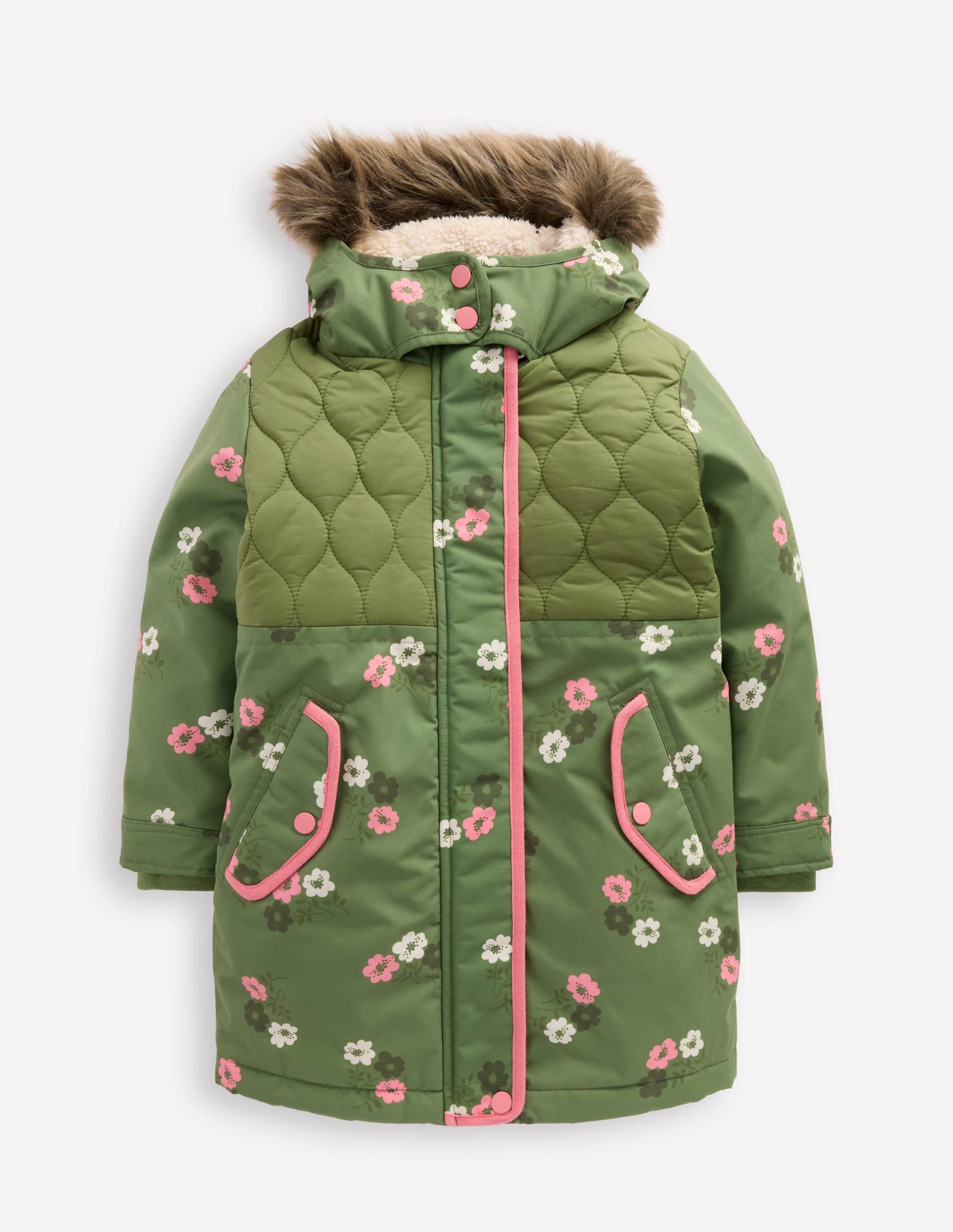 Joni Quilted Parka Coat-Green Floral - Image 3