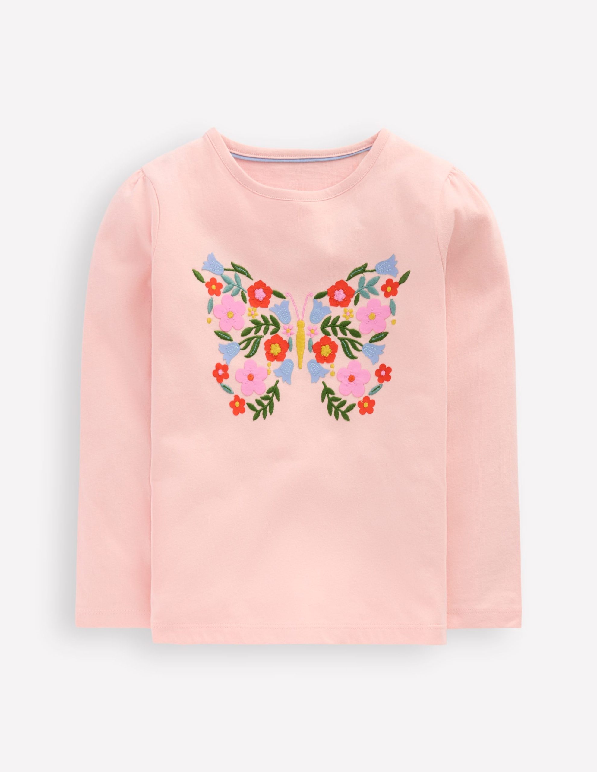 Puff Sleeve Applique T-Shirt-Chalk Pink Butterfly