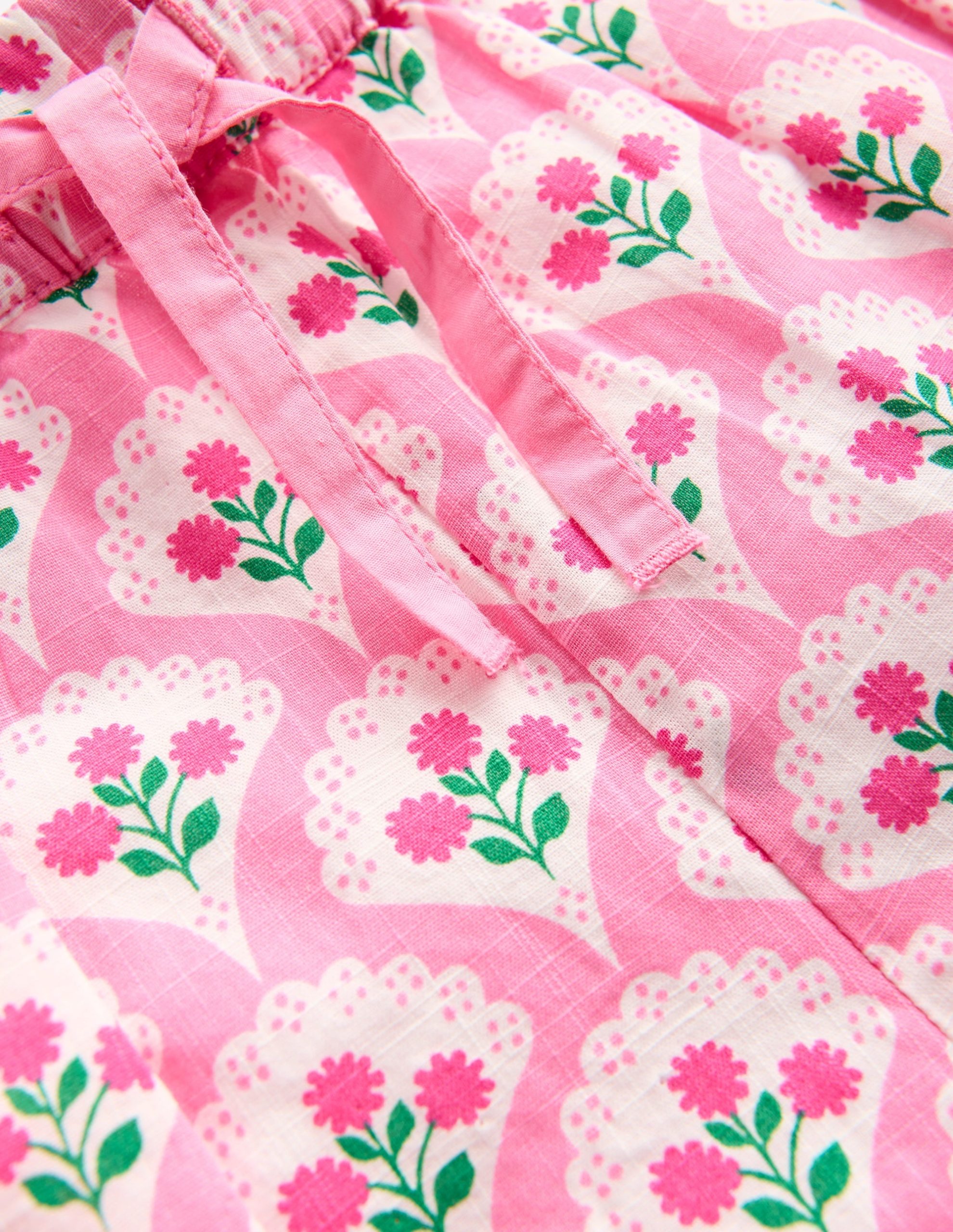 Juniper Woven Frill Shorts-Pink Rose Woodblock Floral - Image 3