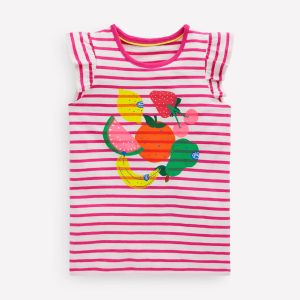 Short Sleeve Frill Logo Top-Raspberry/Soft Ivory Fruits