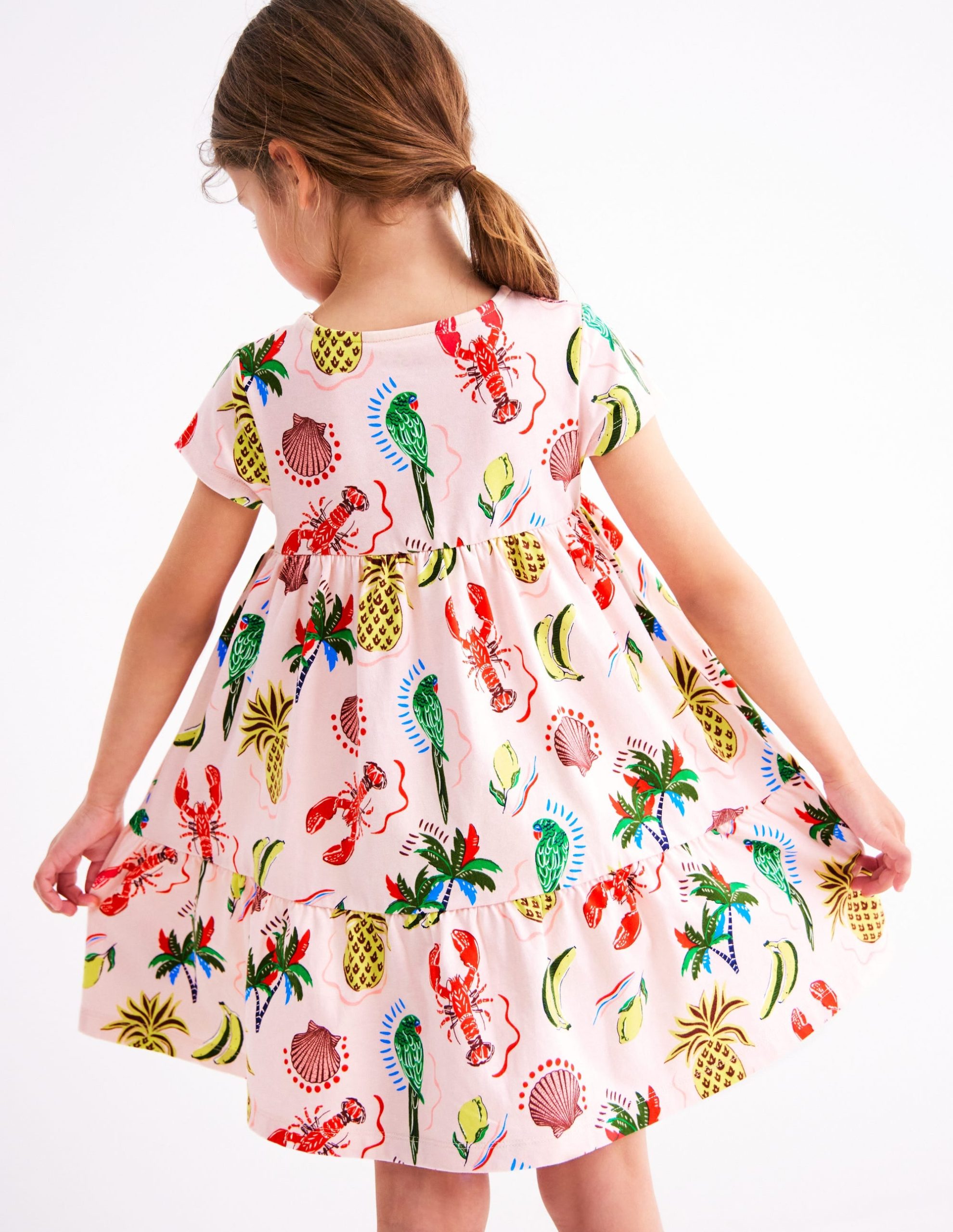 Ariel Twirly Jersey Dress-Chalk Pink Tropical Print - Image 2