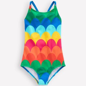Selena Rainbow Strap Swimsuit-Multi Scallop Stripe