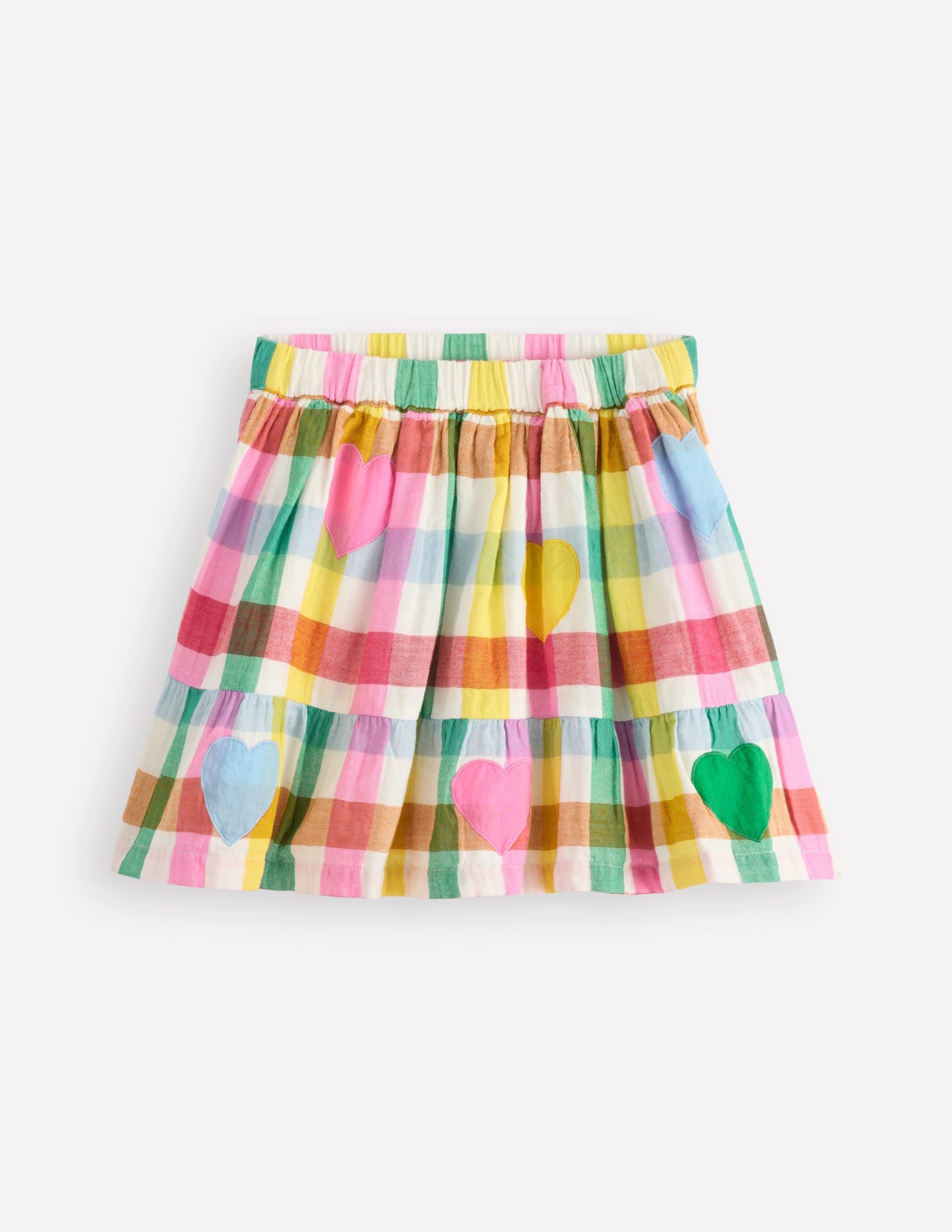 Double Cloth Printed Skirt-Multi Heart Check