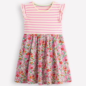 Posie Frill Sleeve Dress-Pink Apple Blossom Floral