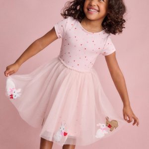 Ami Applique Tulle Dress-Chalk Pink Bunnies