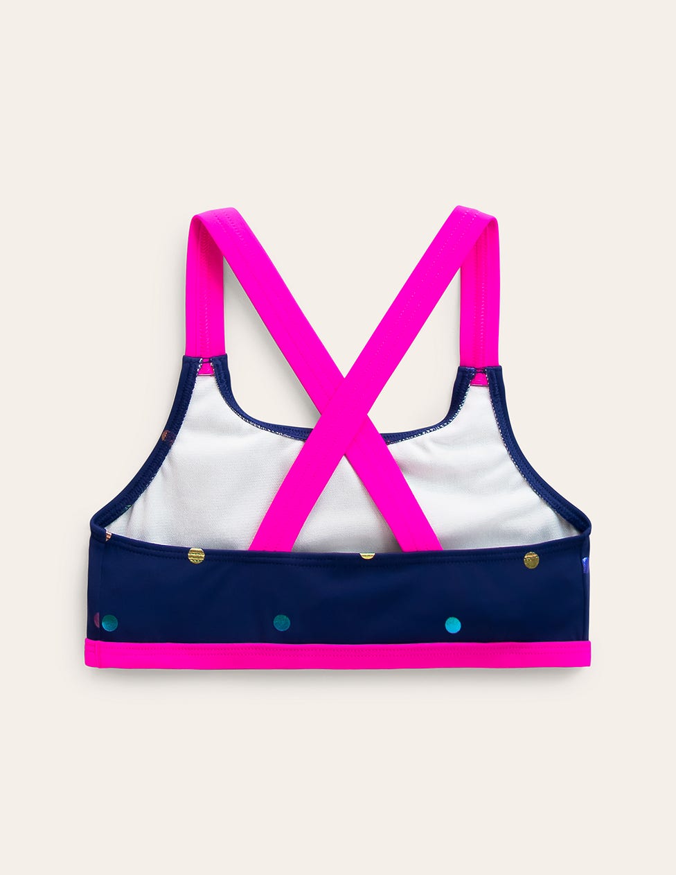 Cross-back Bikini Top-Navy Rainbow Confetti Spot - Image 2