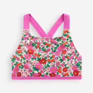 Cross-back Bikini Top-Pink Apple Blossom Floral