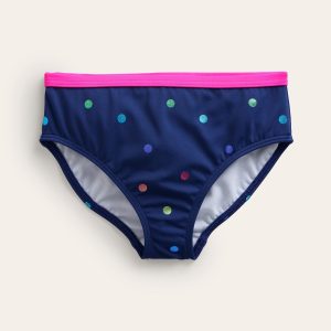 Patterned Bikini Bottoms-Navy Rainbow Confetti Spot