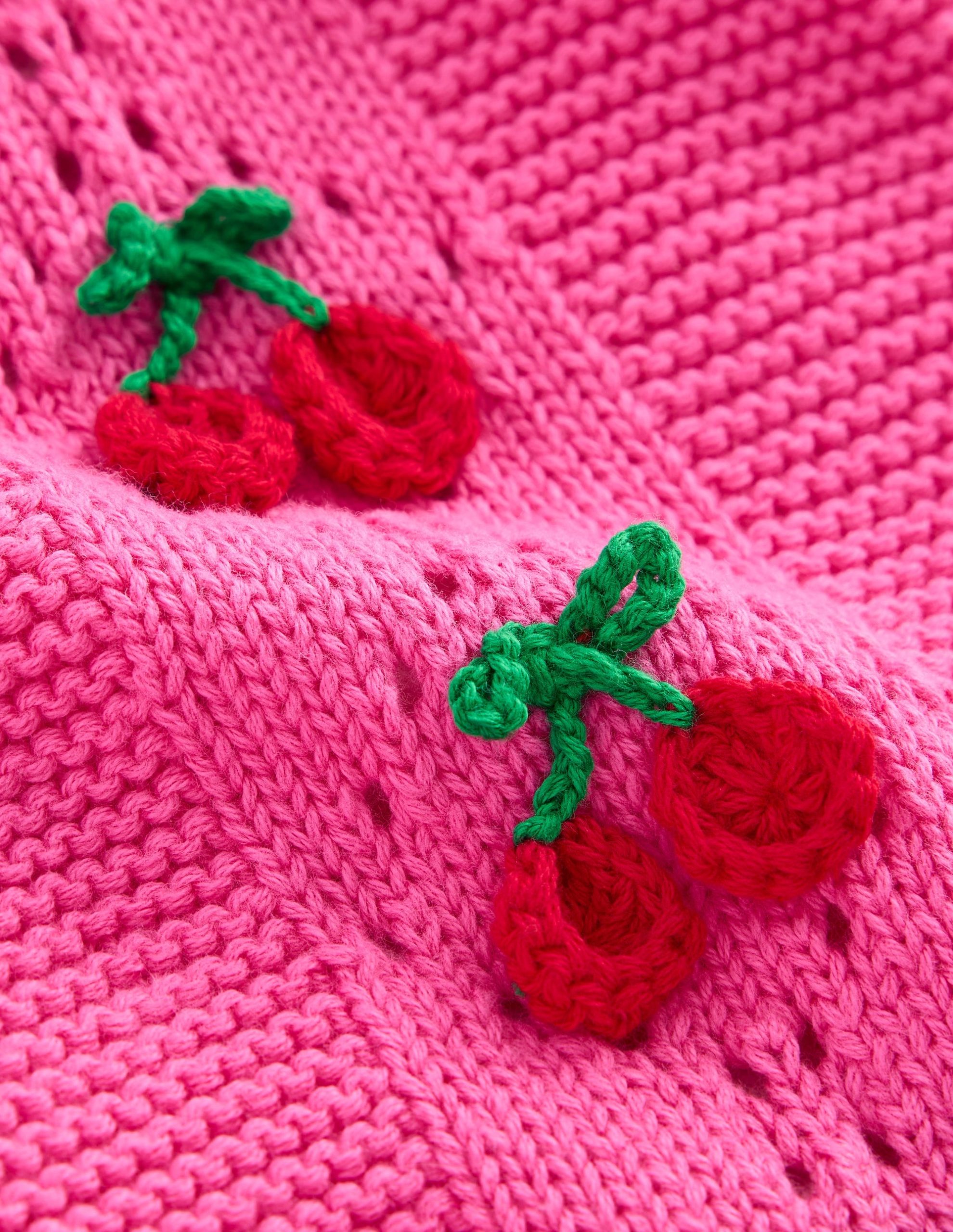 Embroidered Pointelle Cardigan-Rose Petal Pink Cherries - Image 3