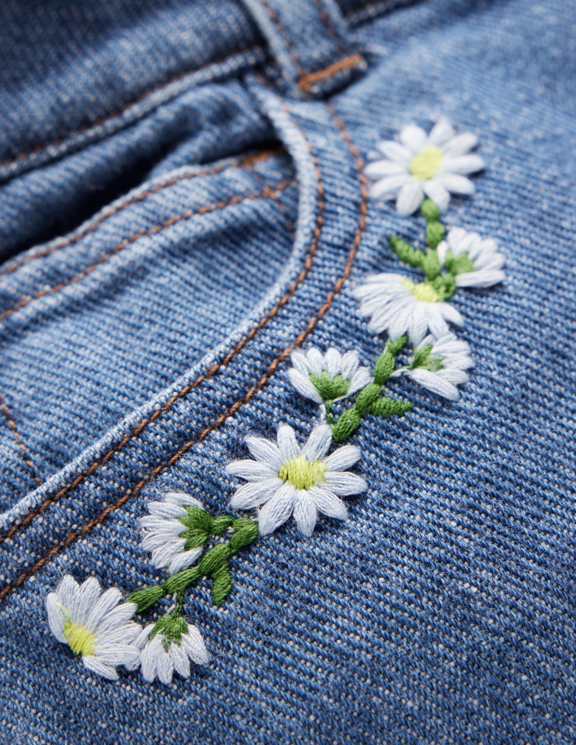 Denim Shorts-Vintage Embroidered Daisy - Image 3