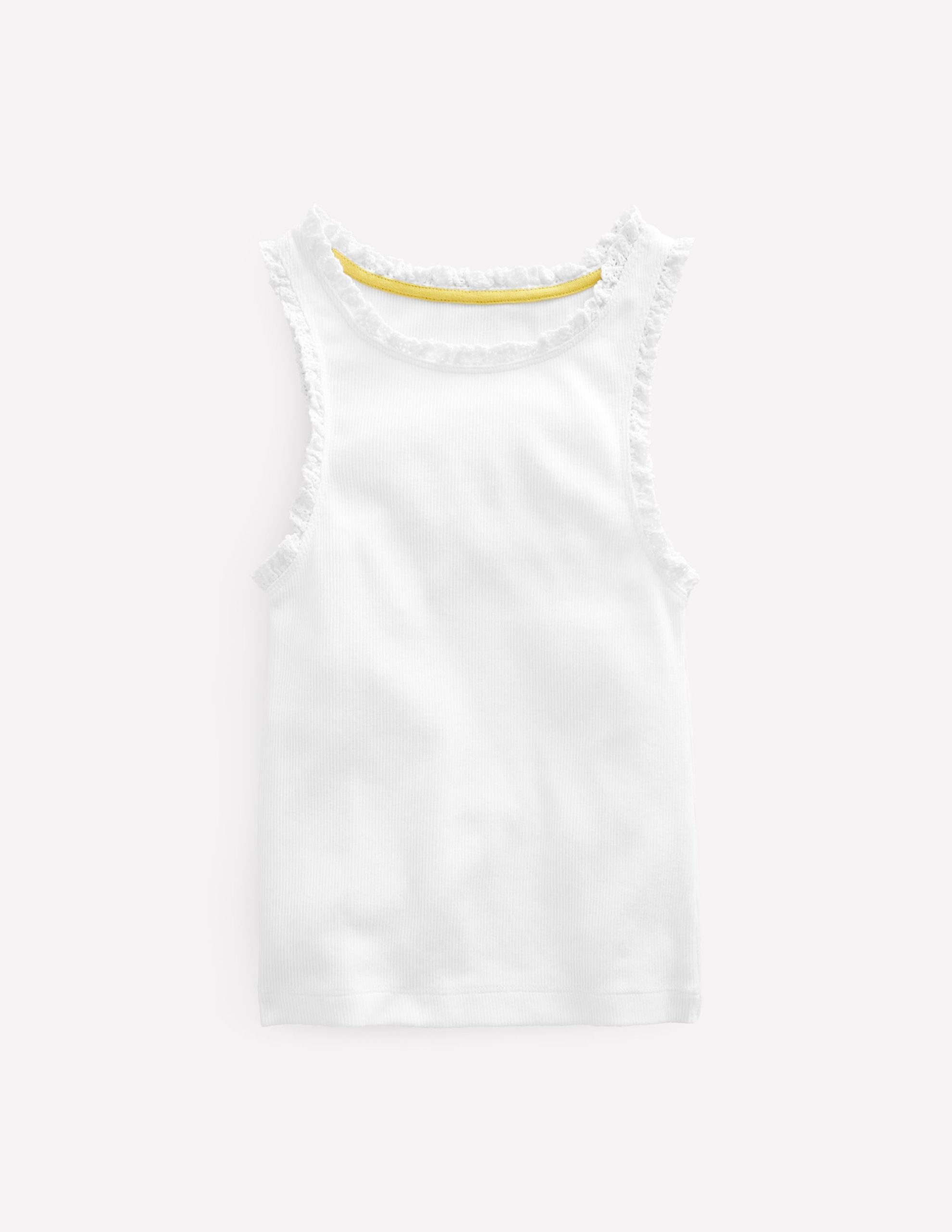 Ribbed Lace Trim Tank Top-White