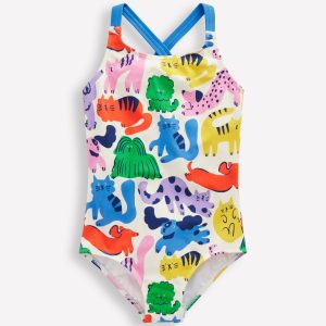 Cross-back Printed Swimsuit-Multi Oatmeal Rainbow Pets