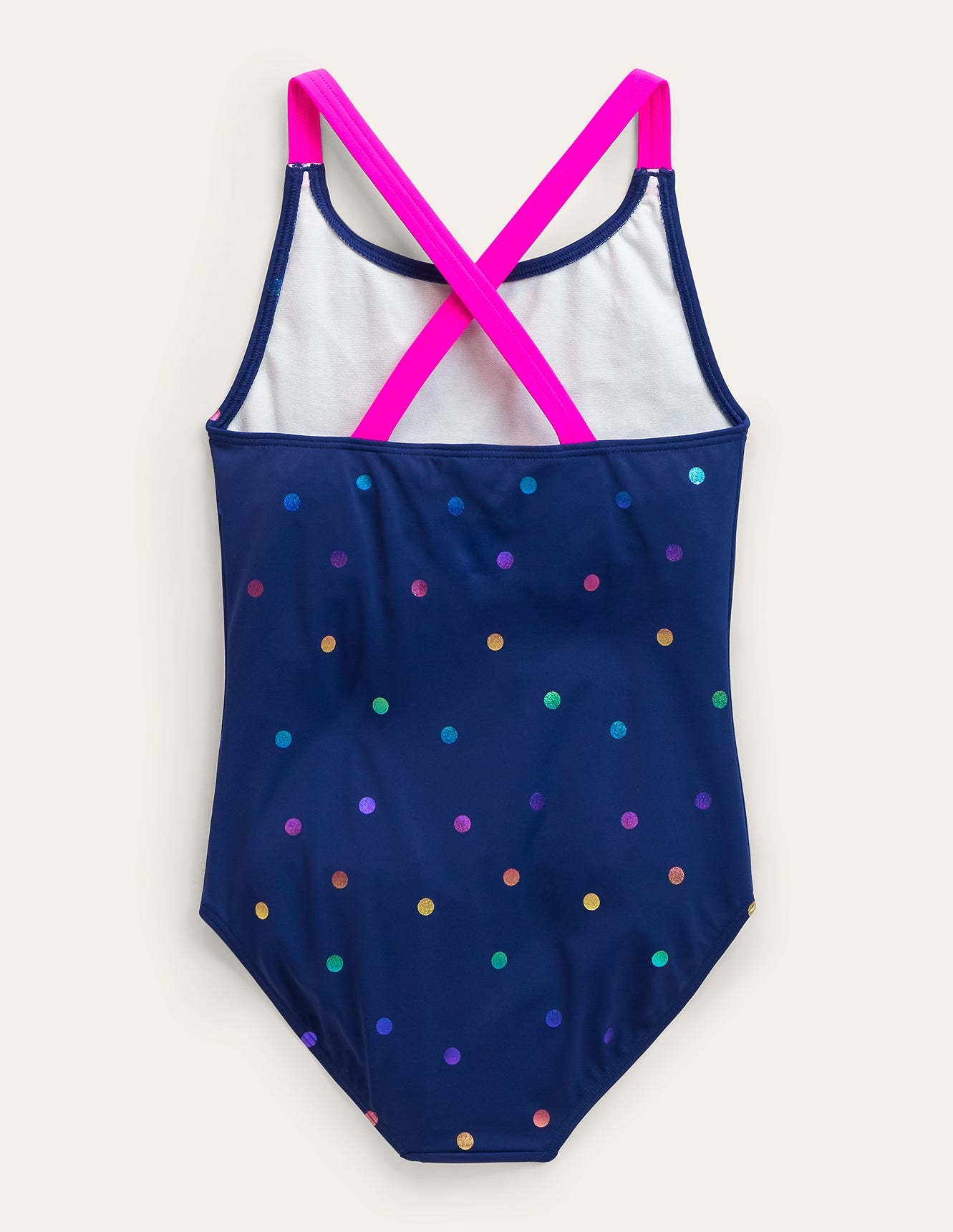 Cross-back Printed Swimsuit-Navy. Rainbow Foil Confetti - Image 2
