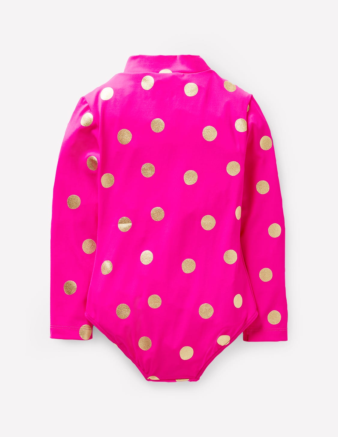 Long-Sleeved Swimsuit-Fuchsia Pink. Gold Foil Spot - Image 2