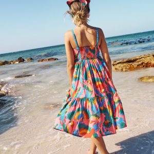 Aurelia Tiered Twirly Dress-Multi Rainbow Parrot