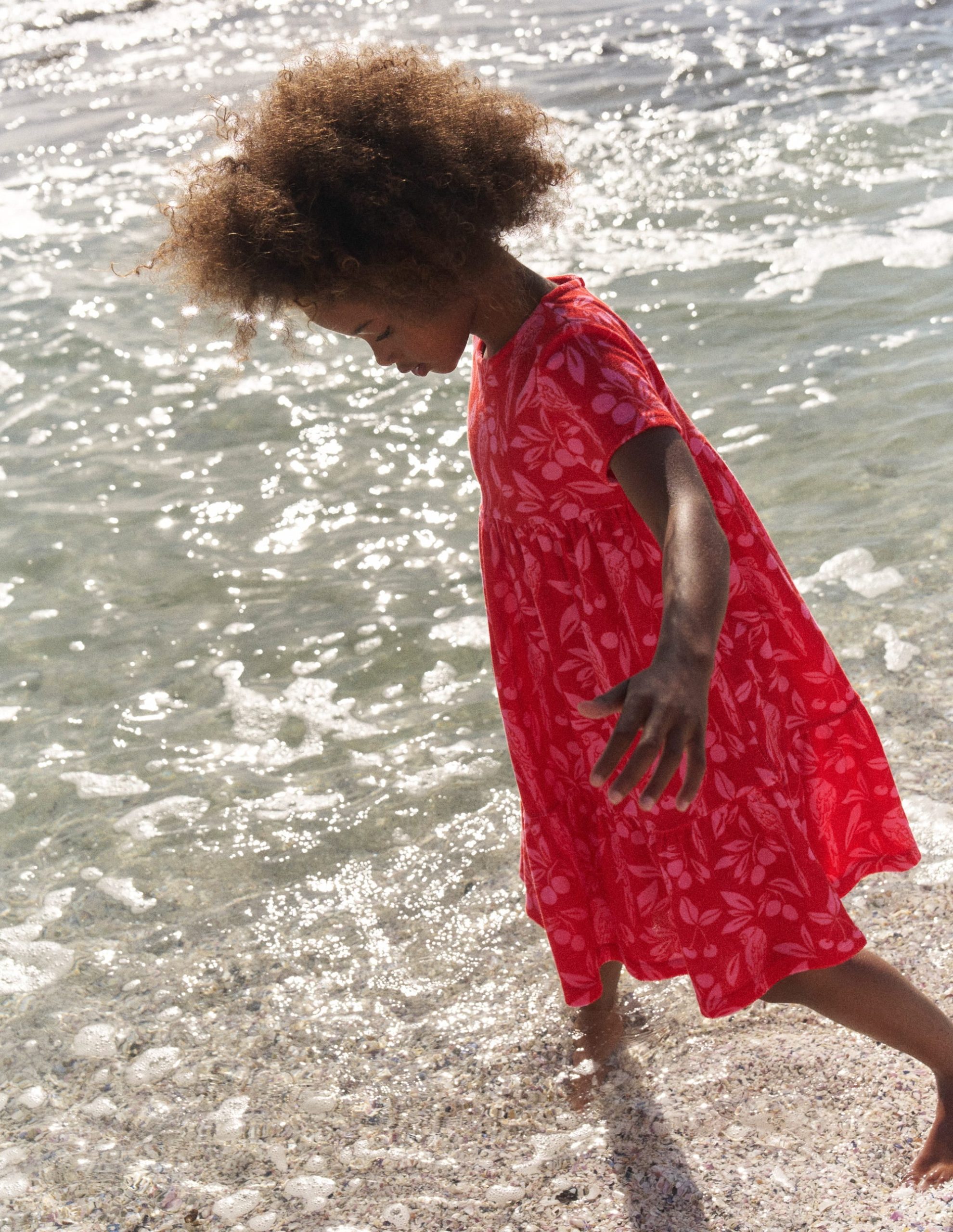 Ariel Twirly Towelling Dress-Poppy Red Parrot Palm