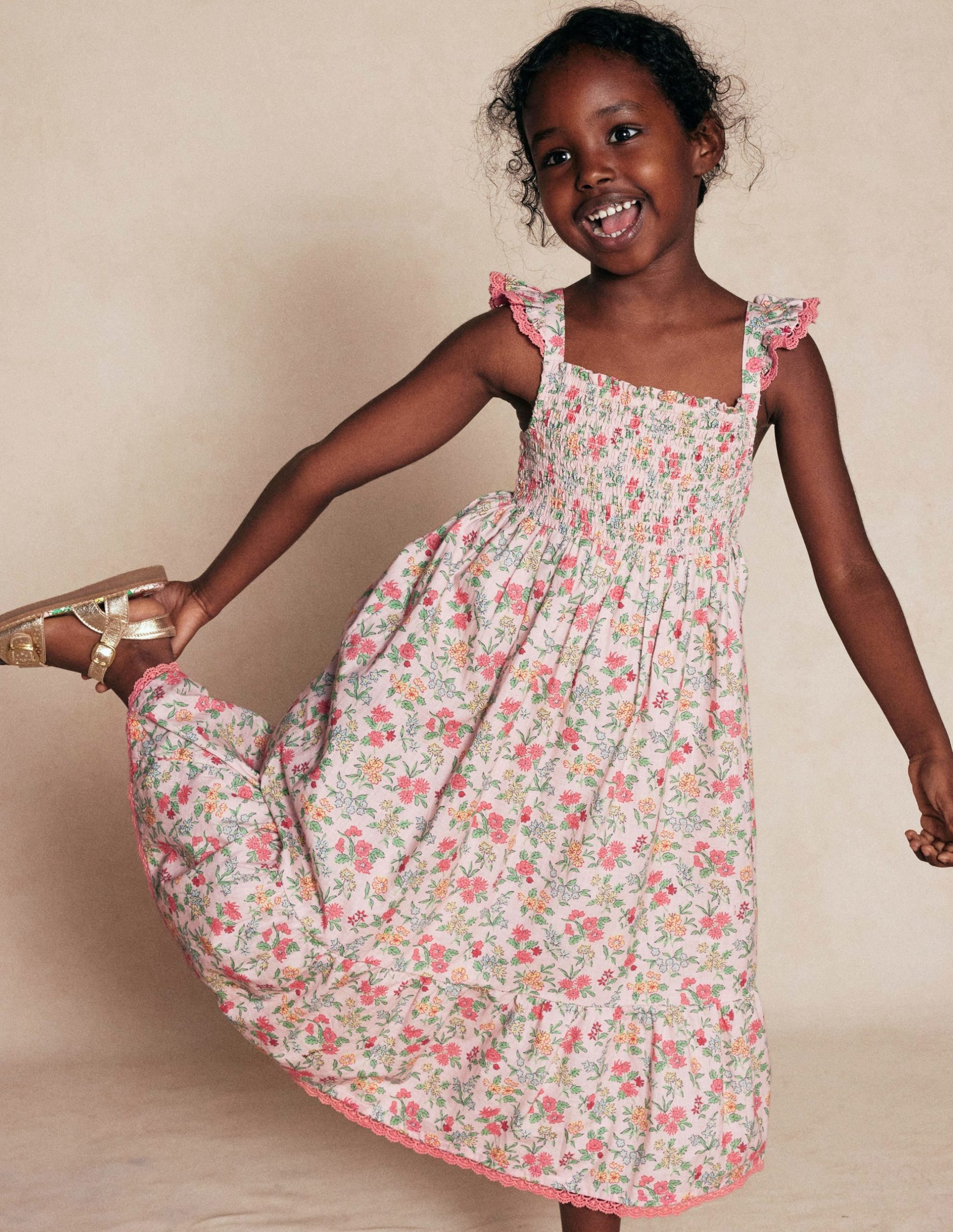 Luella Frill Maxi Sundress-Chalk Pink Garden Ditsy - Image 3