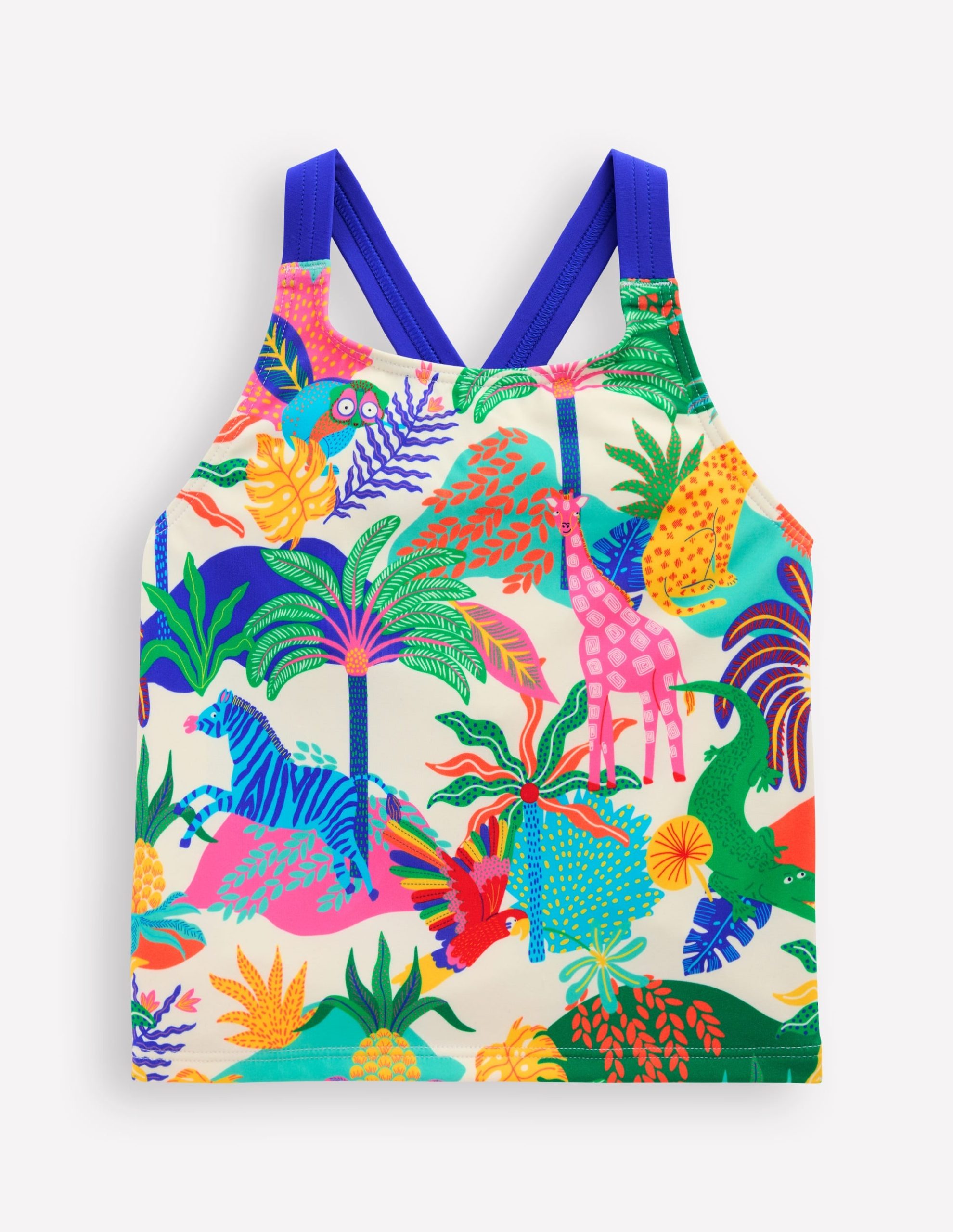 Cross-back Tankini Top-Soft Ivory Multi Jungle