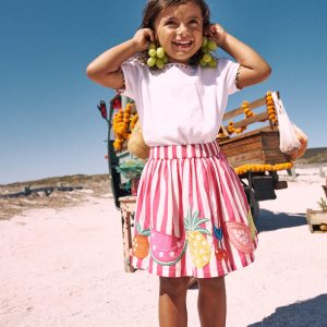 Appliqu?? Skirt-Fruit Pink Stripe