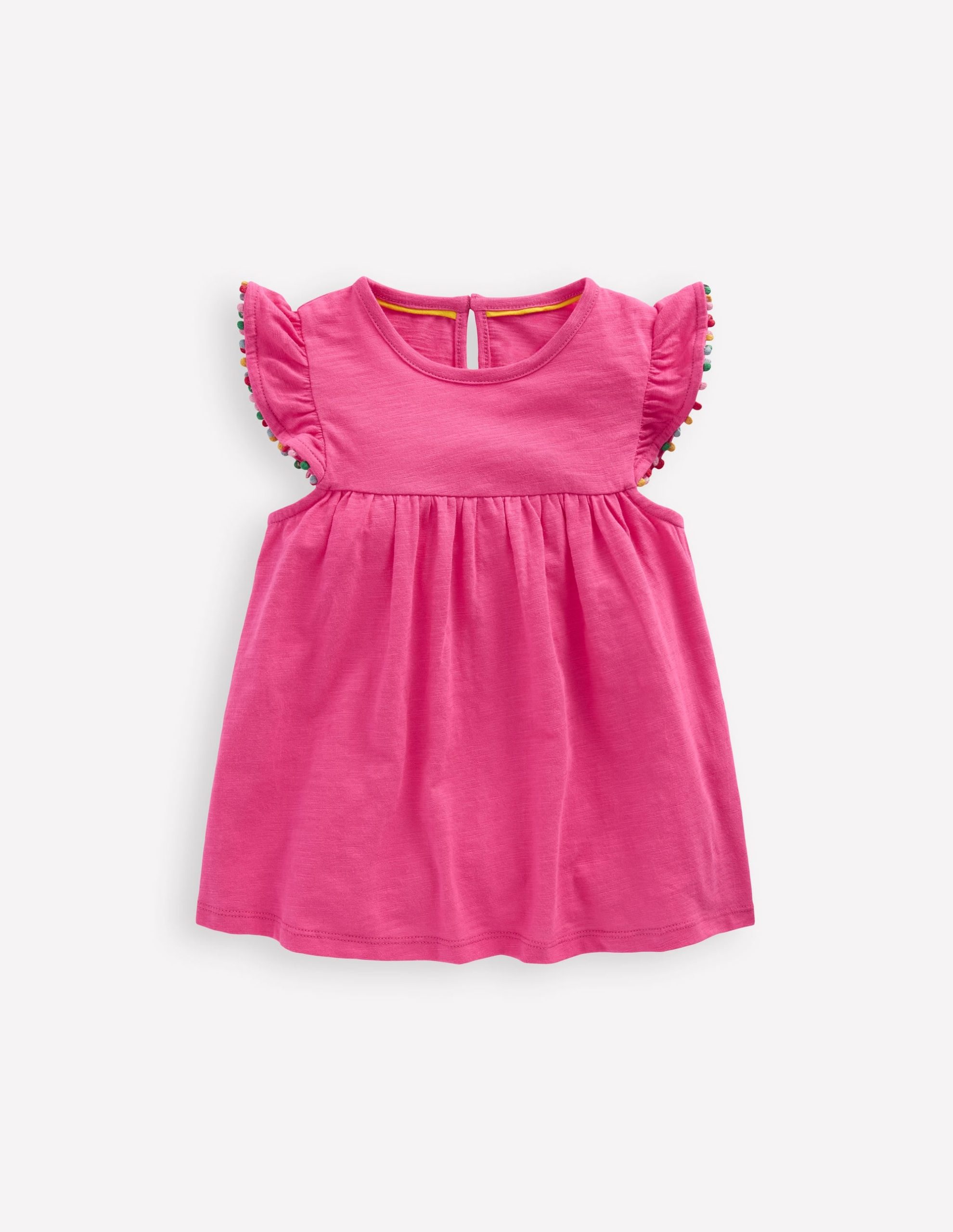 Frill Sleeve Pom Top-Flamingo Pink