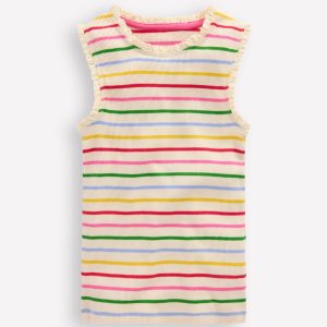 Ribbed Lace Trim Tank Top-Multi Stripe