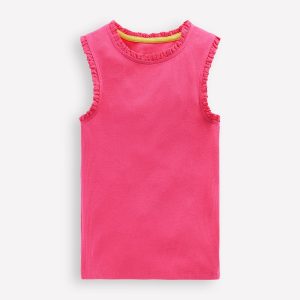 Ribbed Lace Trim Tank Top-Flamingo Pink
