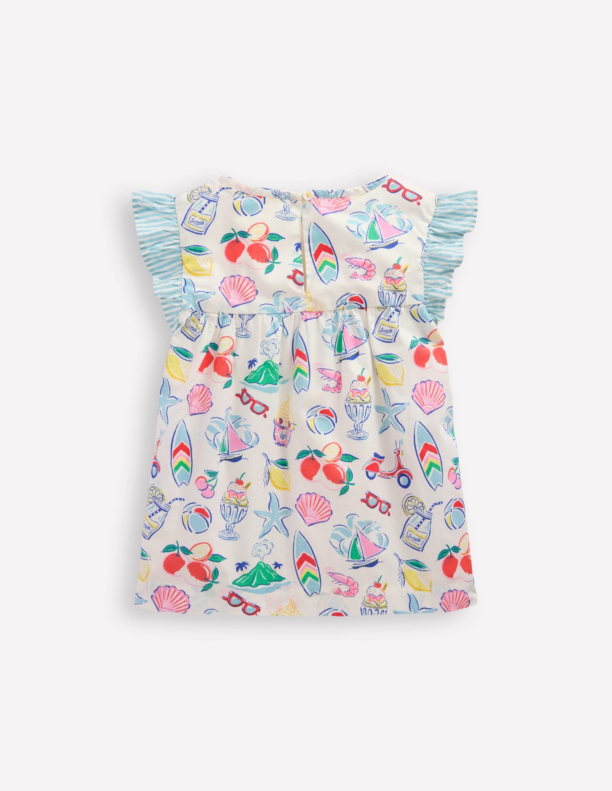 Frill Sleeve Woven Top-Ivory Holiday Print - Image 3