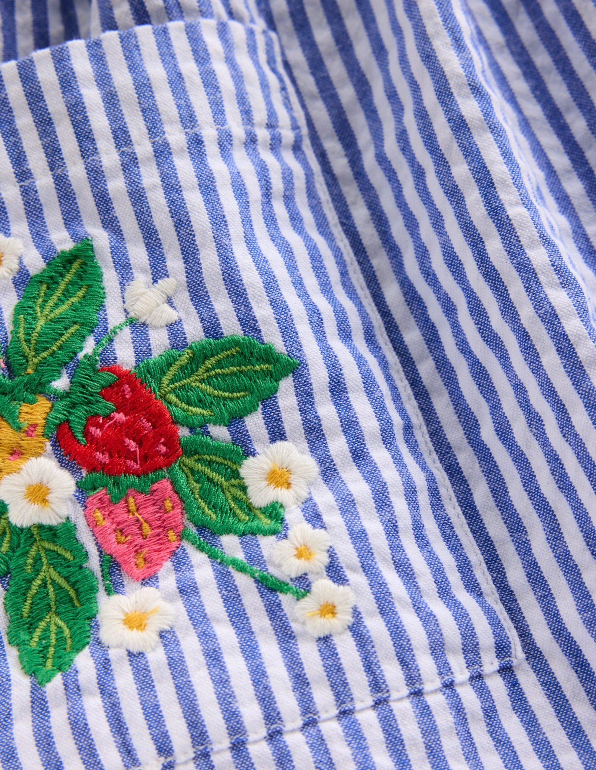 Short-sleeved woven tunic-Ticking Blue Embroidery - Image 4
