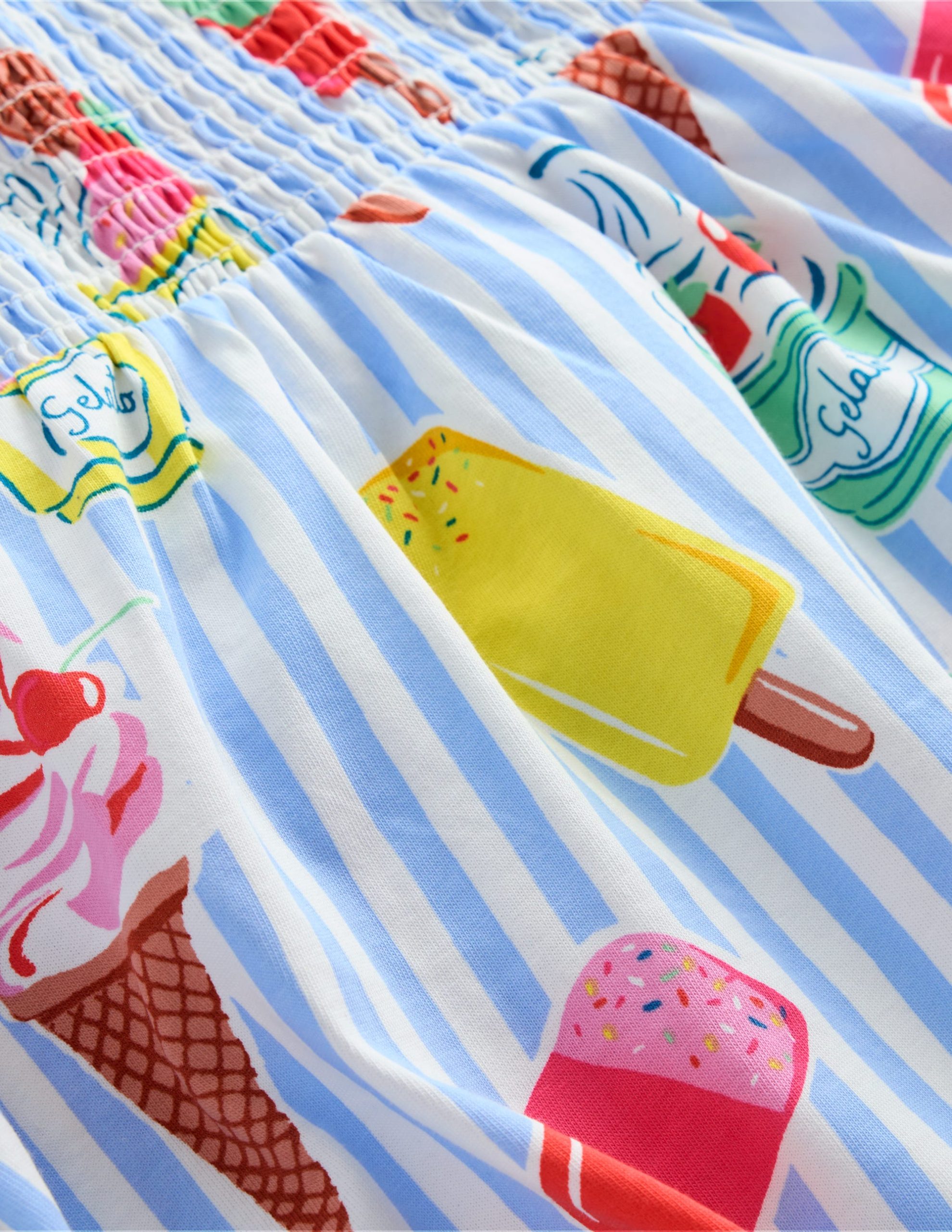 Willa Shirred Jersey Dress-Vintage Blue Ice Cream Stripe - Image 4