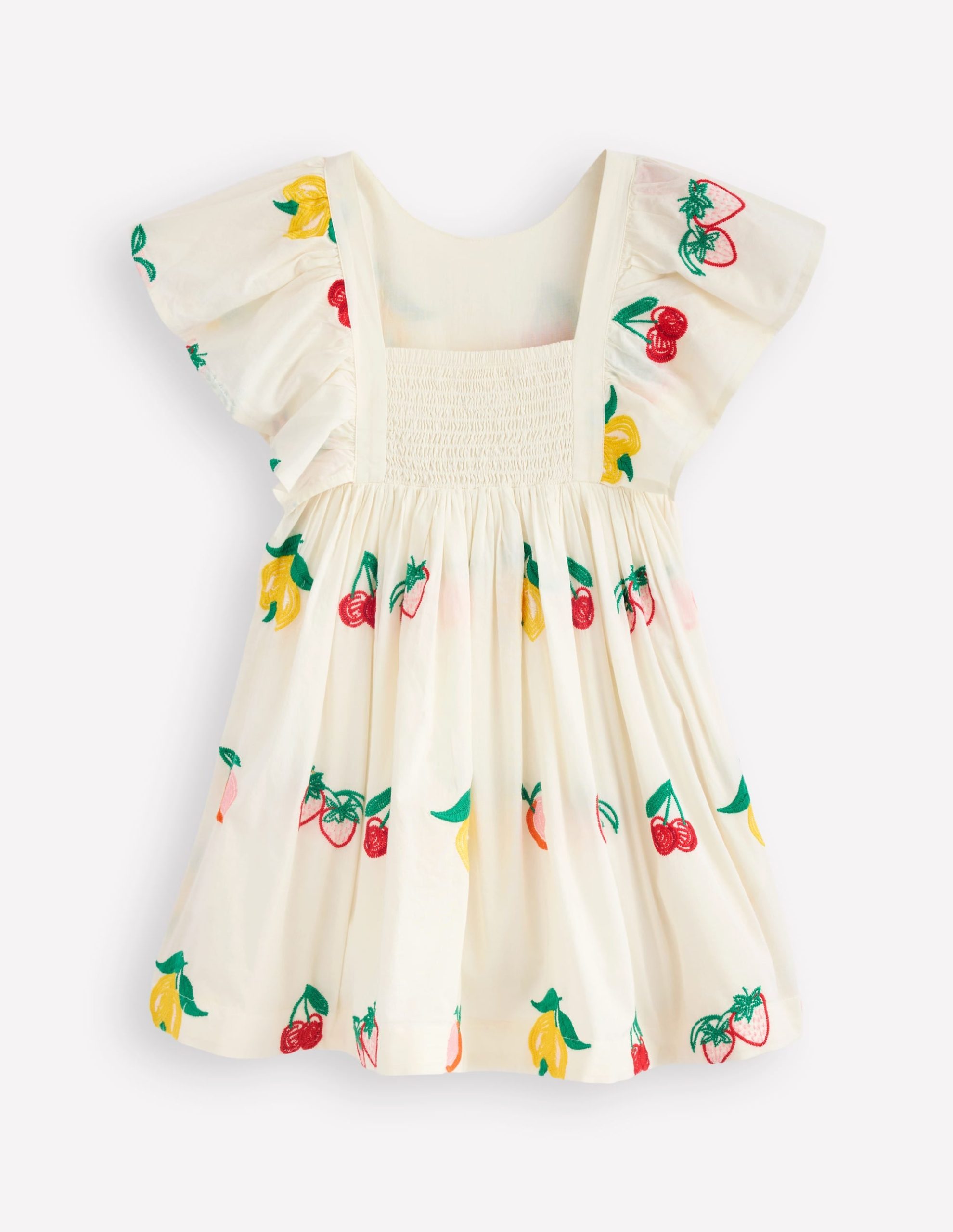 Embroidered Woven Dress-Ivory Embroidered Fruit - Image 4