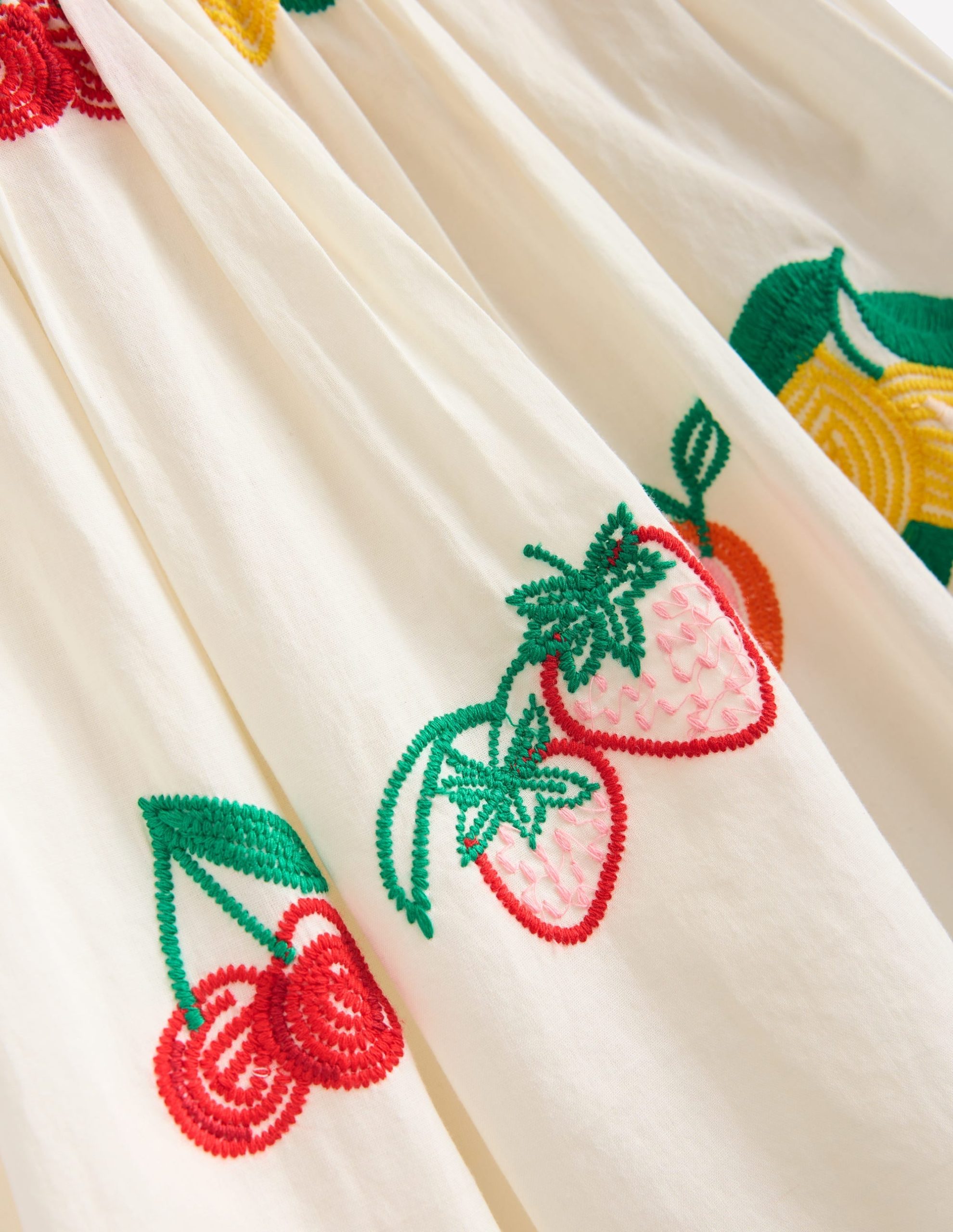 Embroidered Woven Dress-Ivory Embroidered Fruit - Image 5