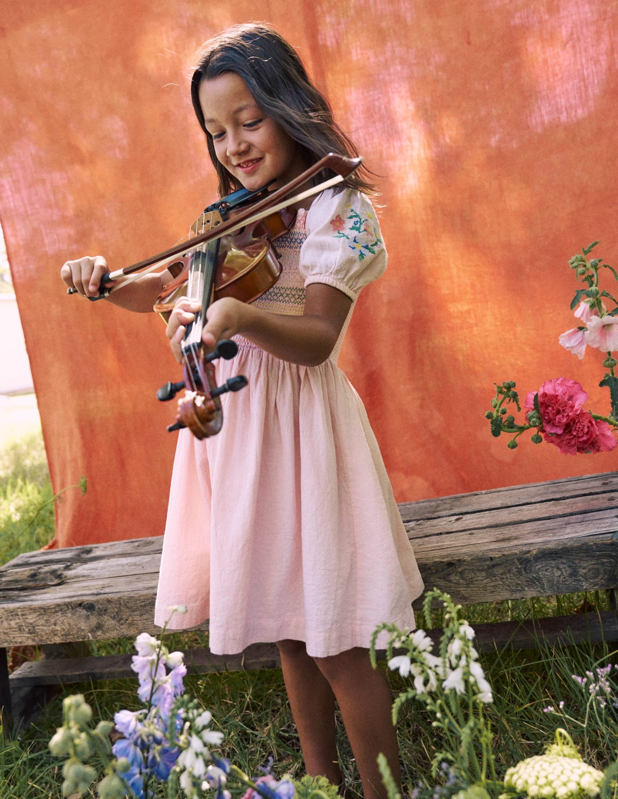 Gwendolyn Cotton Linen Dress-Pink