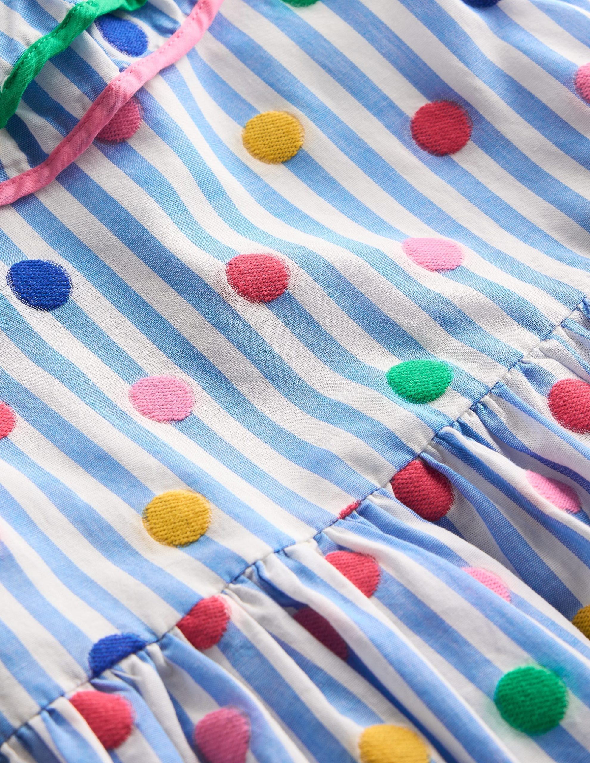 Ruffle Neck Woven Dress-Peacock Plume Blue Spot - Image 5