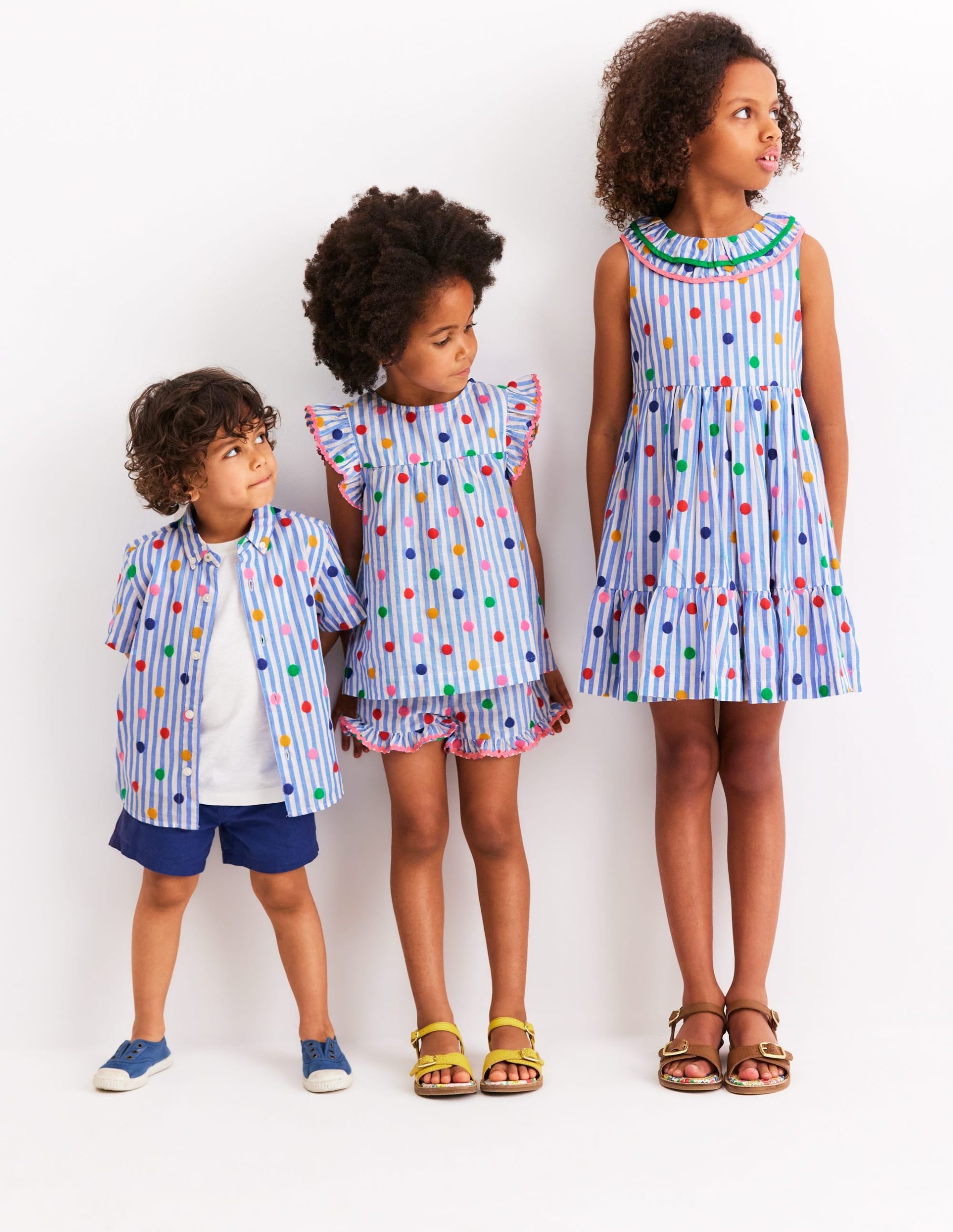 Ruffle Neck Woven Dress-Peacock Plume Blue Spot - Image 2