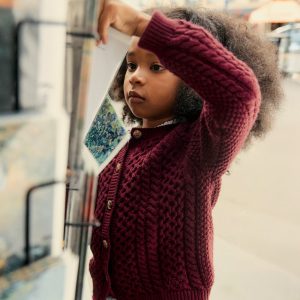 Heritage Cable Cardigan-Plum