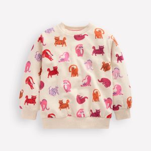 Printed Sweatshirt-Oatmeal Marl Cats