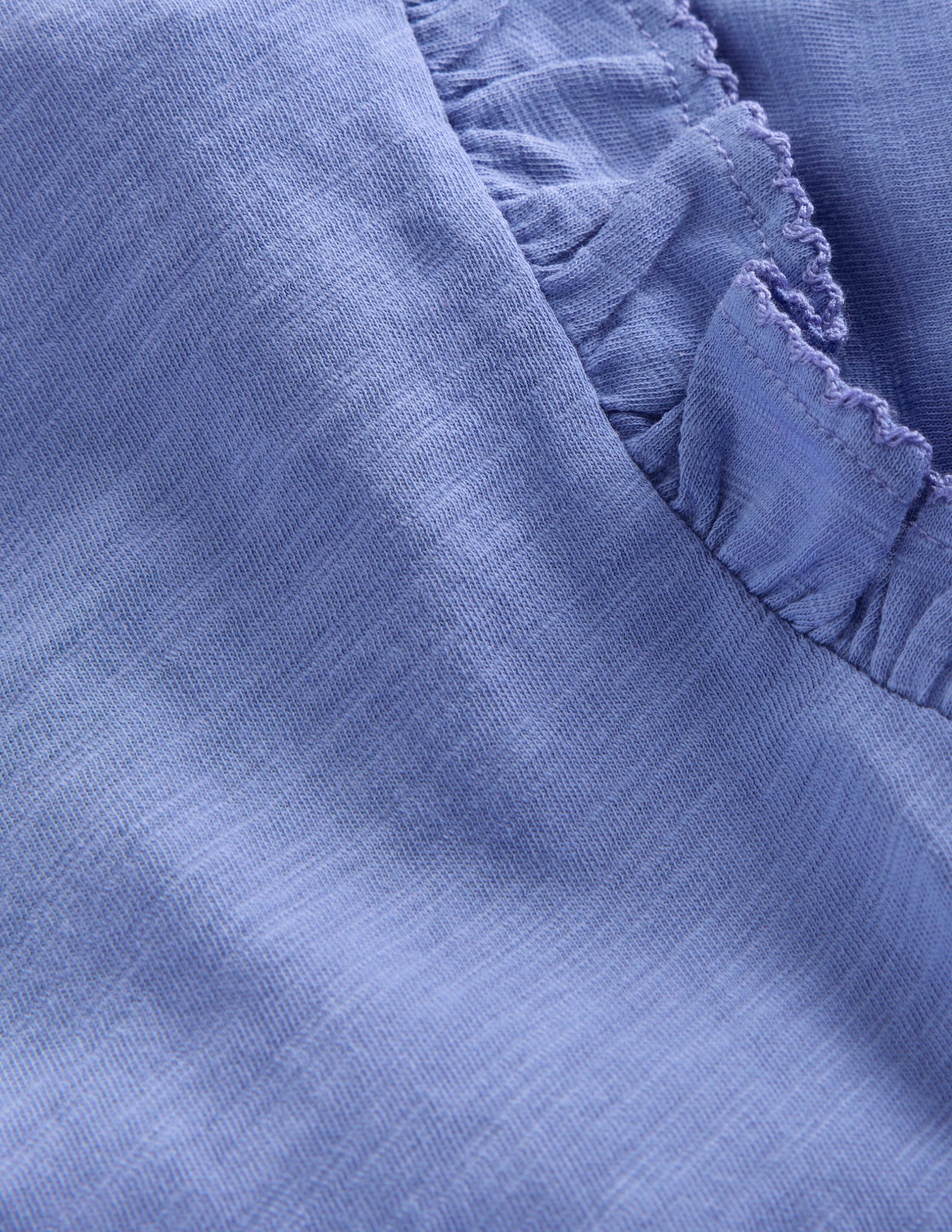 Frill Sleeve Slub Top-Soft Blue - Image 3