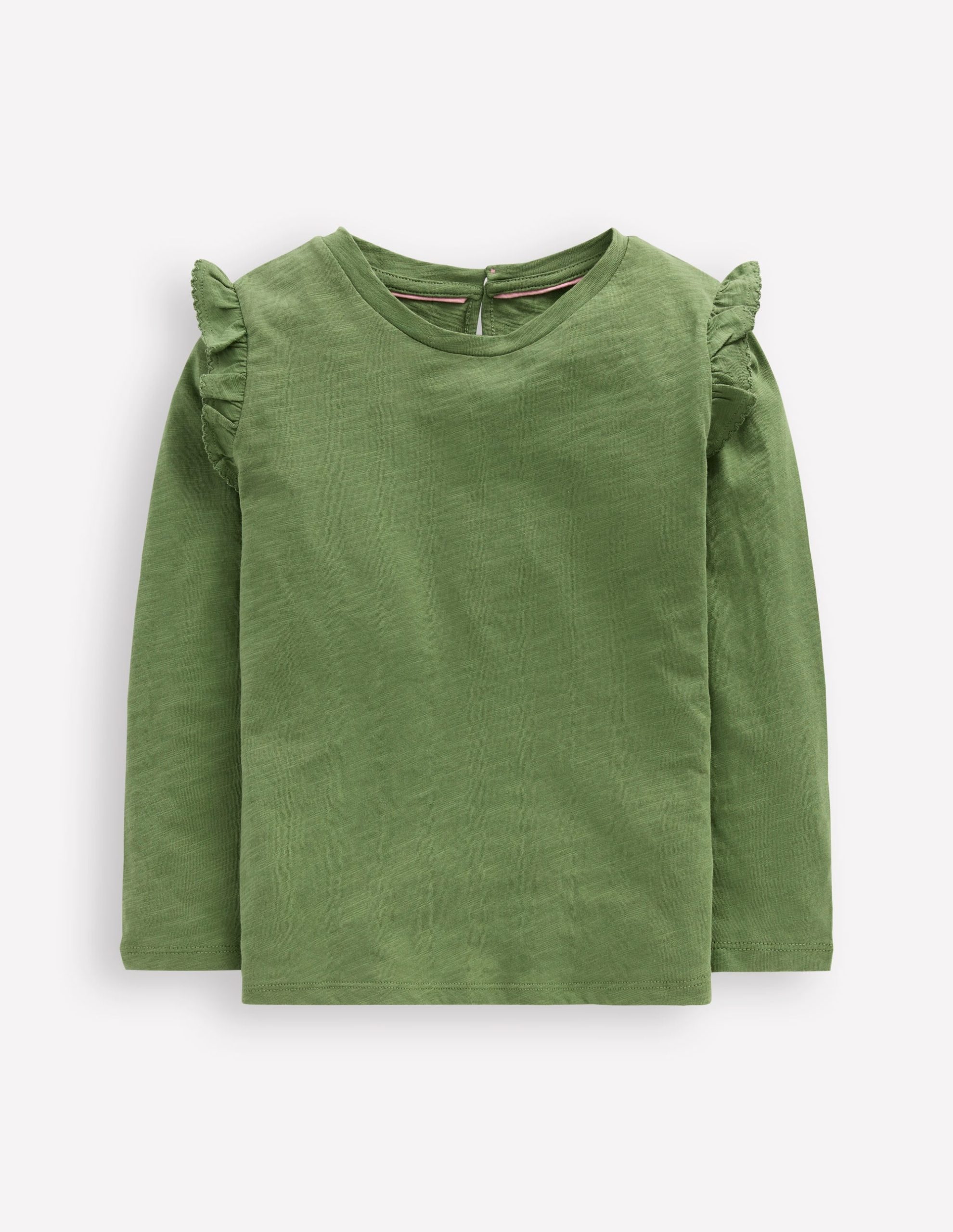 Frill Sleeve Slub Top-Safari Green