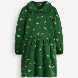 Cosy Jersey Shirt Dress-Green Foil Floral