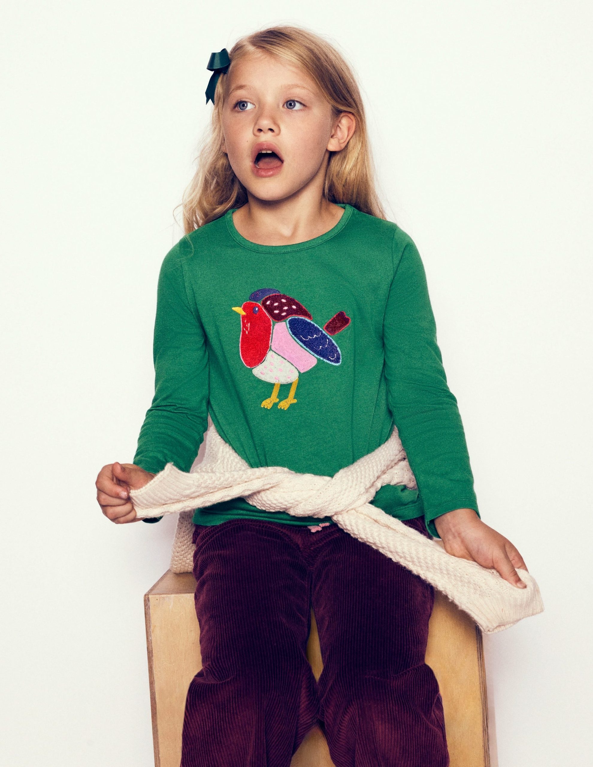 Long Sleeve Boucl?? T-shirt-Pine Green Robin