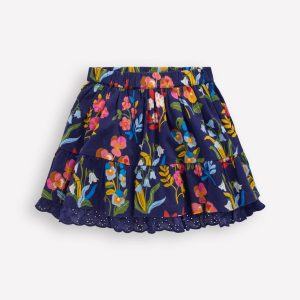 Printed Pull-on Woven Skirt-College Navy Pansy Bed