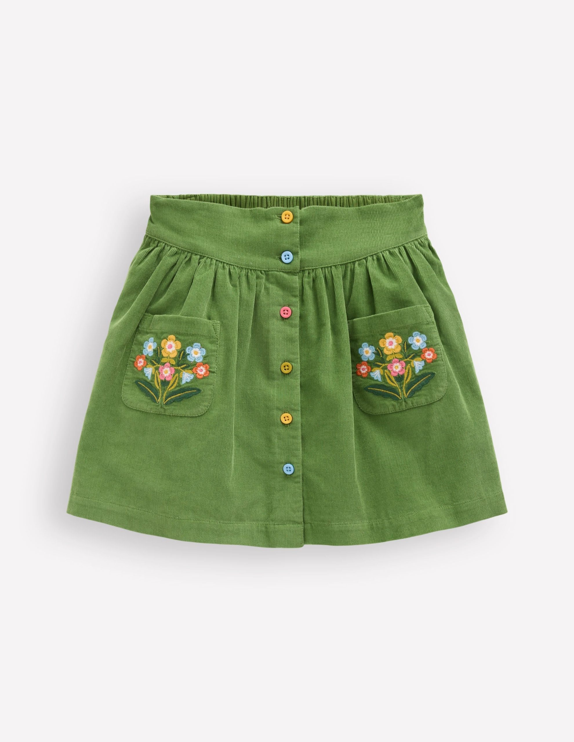 Button-through Mini Skirt-Broccoli Green Flowers - Image 2