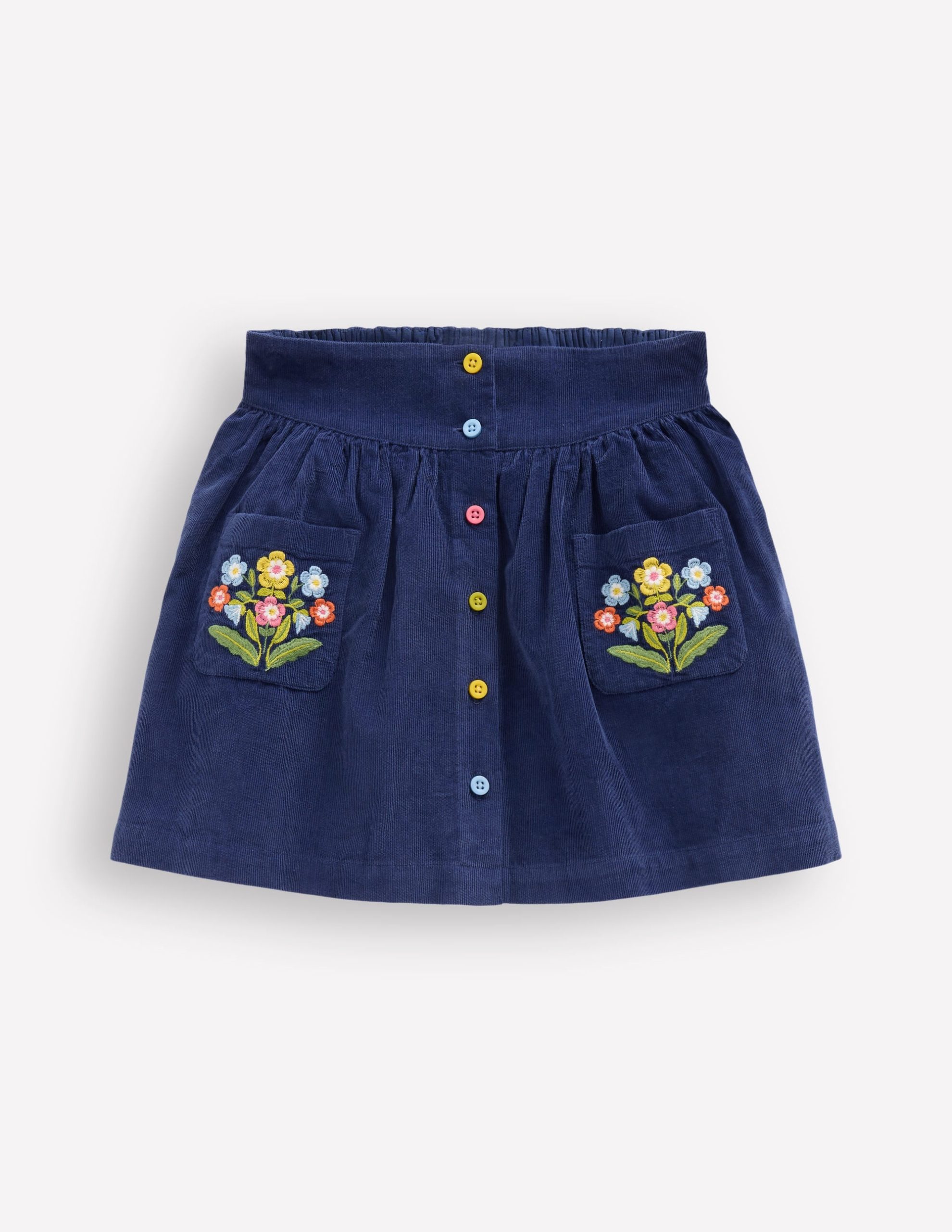 Button-through Mini Skirt-College Navy Flowers