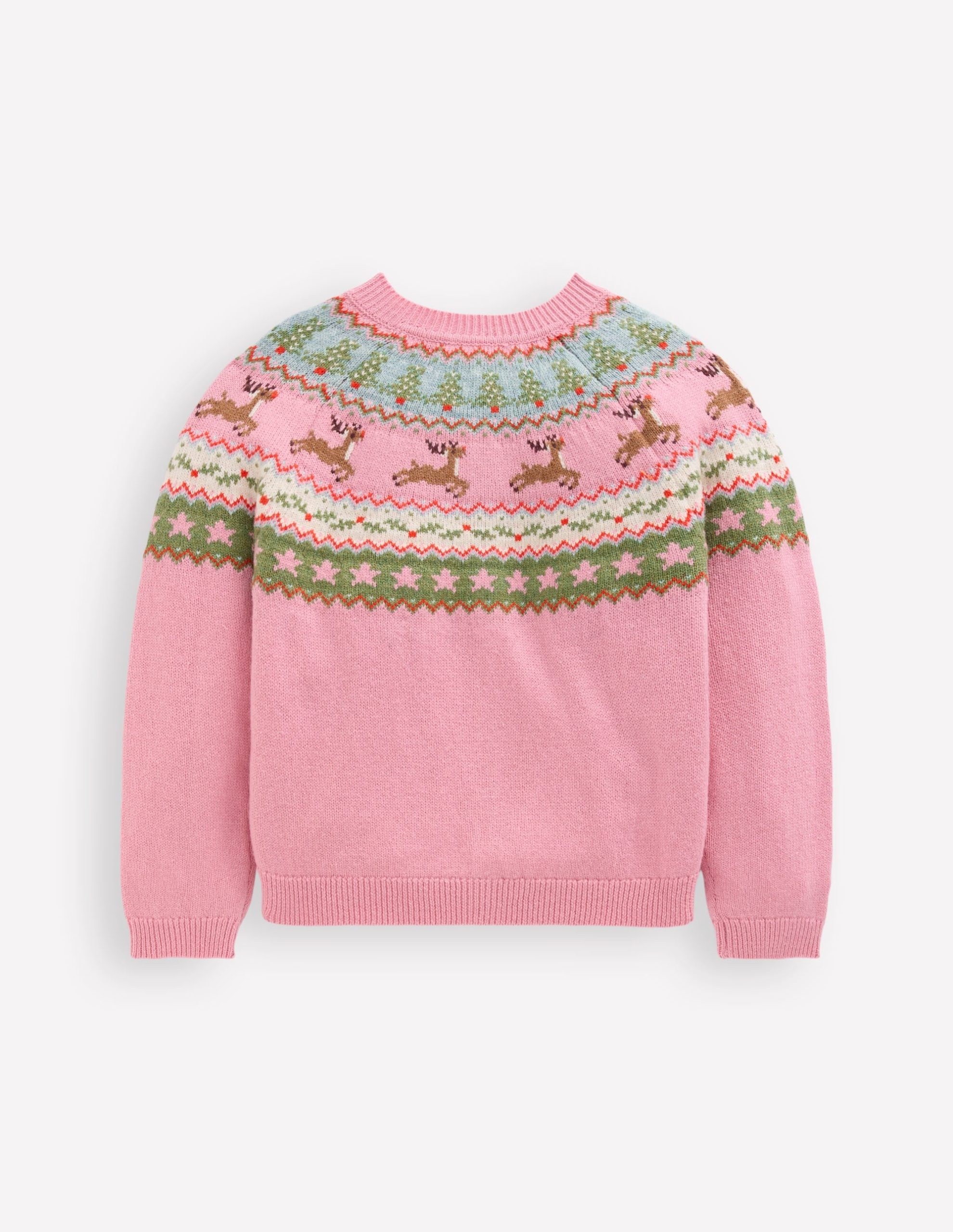 Edie Fair Isle Cardigan-Pink Marl Reindeer - Image 2