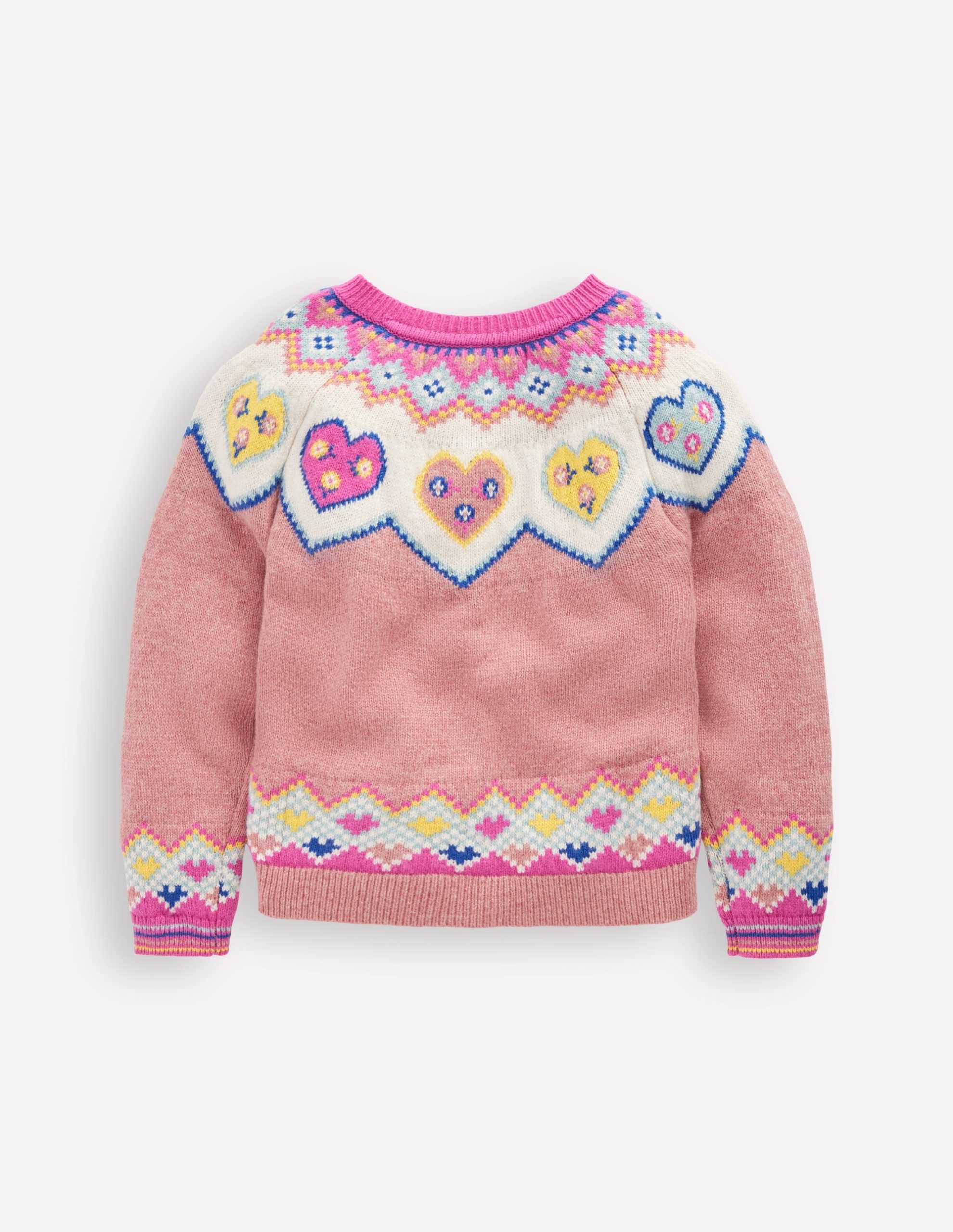 Edie Fair Isle Cardigan-Pink Marl Hearts - Image 2