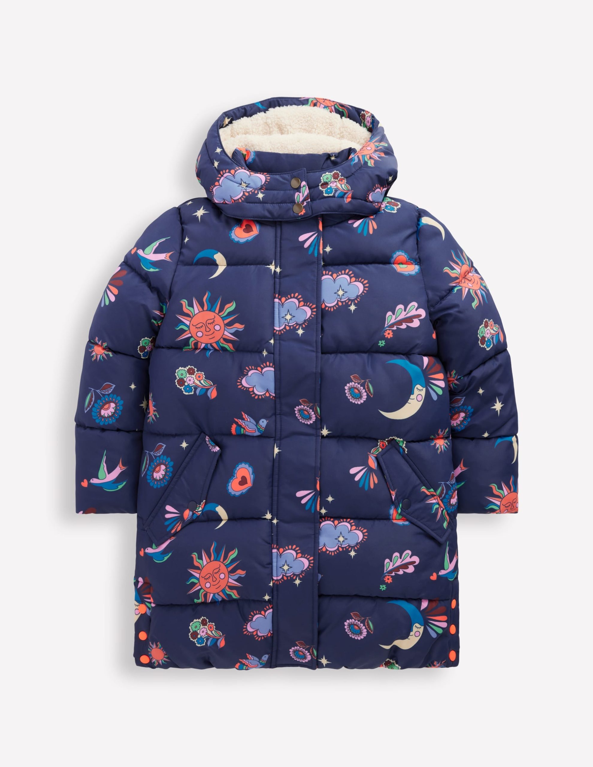 Longline Padded Coat-College Navy Spaced Paisley - Image 2
