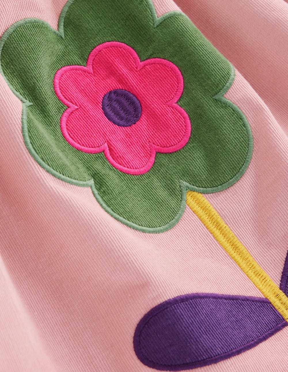 Corduroy Appliqu?? Dress-Almond Pink Flower - Image 3