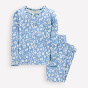 Snug Henley Pajamas-Glacier Blue Woodland Print