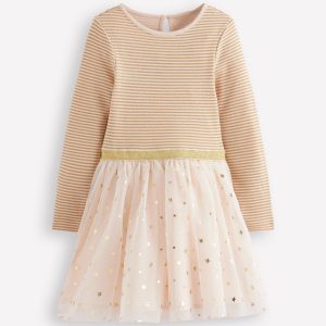 Twirly Tulle Mix Dress-Soft Ivory/ Gold Confetti